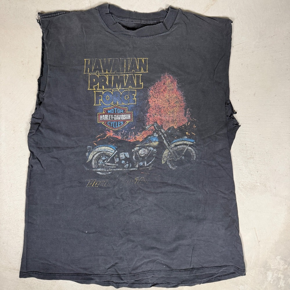 Vintage 90s Harley-Davidson Hawaiian Primal Force Sleeveless Shirt Black Mens XL